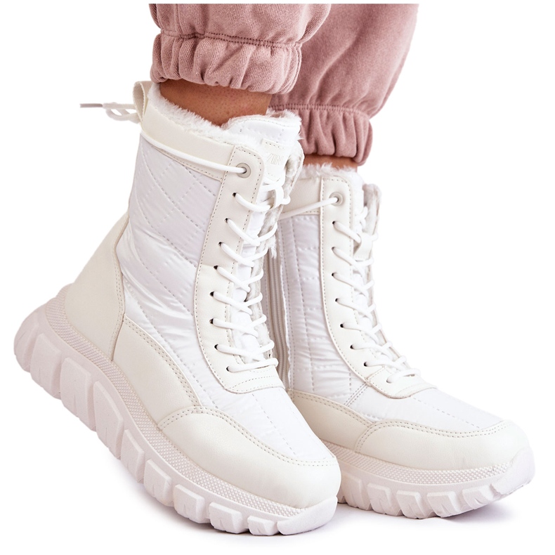 Vinceza Stivali Da Neve Stringati Da Donna Sulla Piattaforma Bianco e Beige Anubi bianca