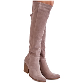 Lewski Shoes Stivali sopra il ginocchio in pelle scamosciata da donna Lewski 2833 grigio beige