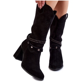 Lewski Shoes Stivali da donna in pelle scamosciata con tacco alto Scarpe Lewski 2934 / B Nero