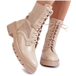 PA1 Calzini in pelle Stivali stringati Riston beige chiaro