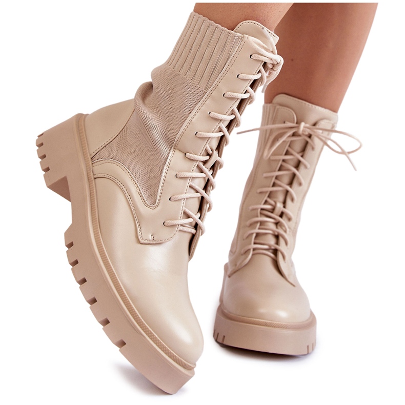 PA1 Calzini in pelle Stivali stringati Riston beige chiaro