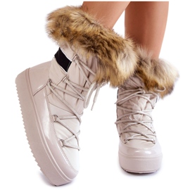 Stivali da neve con lacci Shannon beige da donna con pelliccia