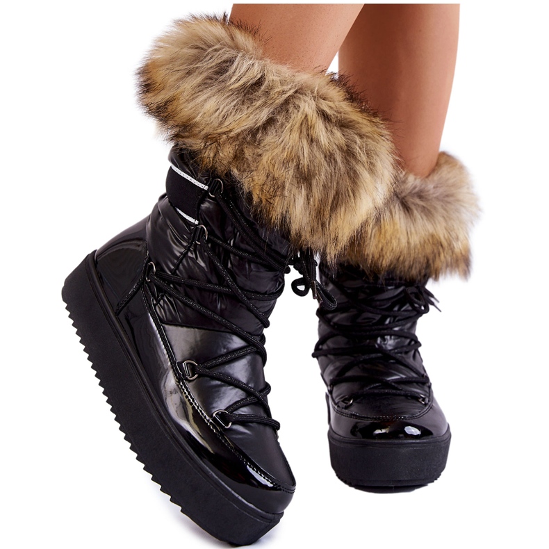 PA1 Stivali da neve stringati da donna con pelliccia Shannon neri nero