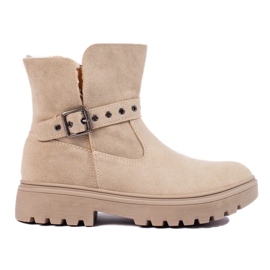 Stivaletti da donna beige realizzati in pelle scamosciata ecologica