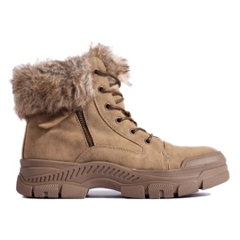 Scarponcini da trekking da donna marroni con pelliccia beige