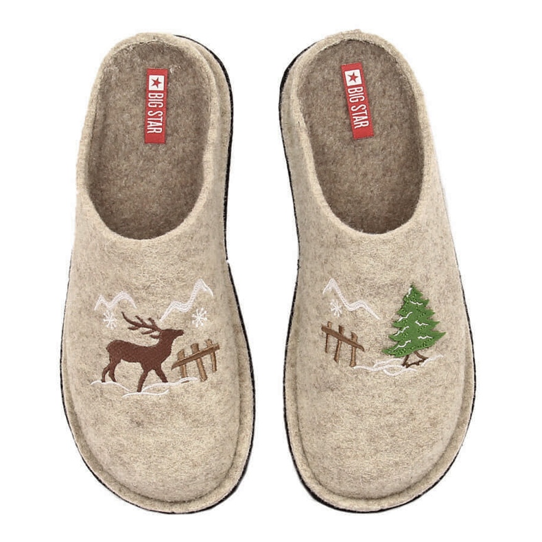 Ciabatte da casa da donna in feltro di lana beige Big Star KK276016