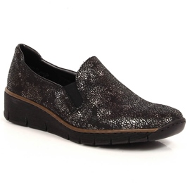 Comode scarpe slip on da donna con elastici Rieker 53766-00 nero