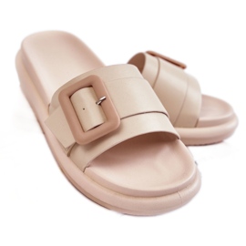 PA1 Ciabatte Da Donna In Pelle Con Fibbia Beige Devia