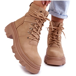 Stivali in pelle con lacci caldi Merisha beige