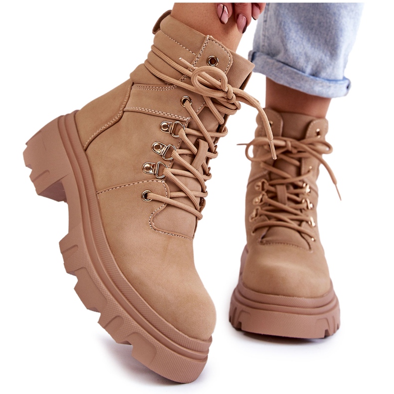 Stivali in pelle con lacci caldi Merisha beige
