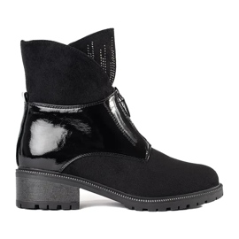 Stivaletti da donna in camoscio nero con cristalli