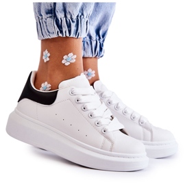 Scarpe sportive con plateau da donna, bianche e nere bianco