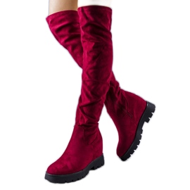 BM Stivali con zeppa in camoscio marrone chiaro Naomi rosso