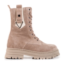 Scarponcini da trekking da donna alti Shelovet in pelle naturale beige
