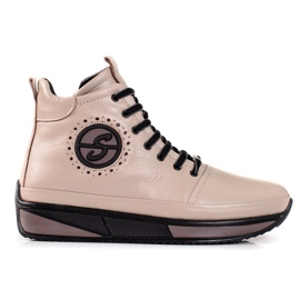 Sneakers da donna sulla piattaforma Shelovet realizzate in pelle naturale beige
