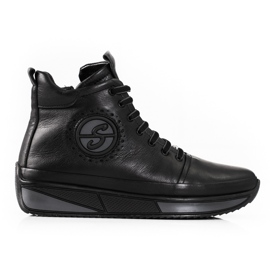 Sneakers da donna sulla piattaforma Shelovet realizzate in pelle naturale nero