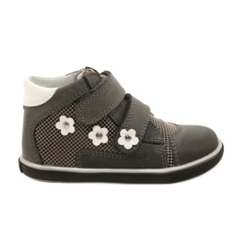 Scarpe in pelle femminile con fiori bianchi 91904 grigio bartek
