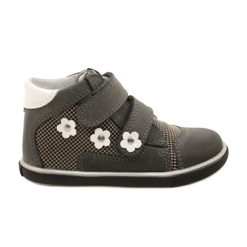Scarpe in pelle femminile con fiori bianchi 91904 grigio bartek