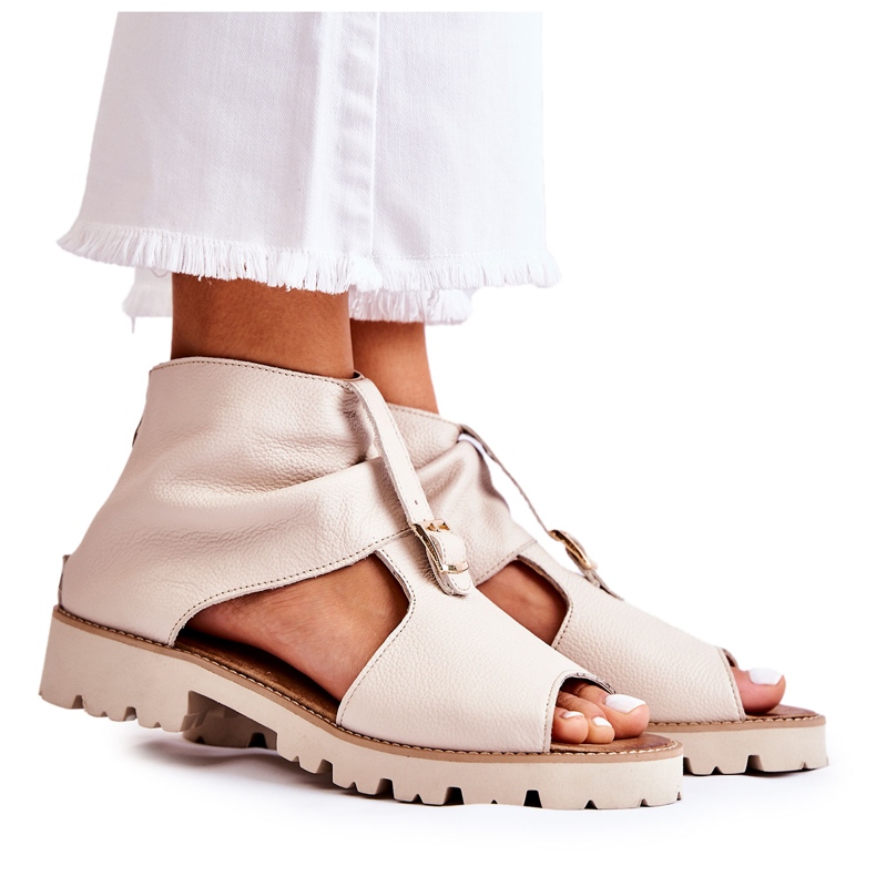 Sandali In Pelle Da Donna Con Cerniera Nicole 2748 Beige