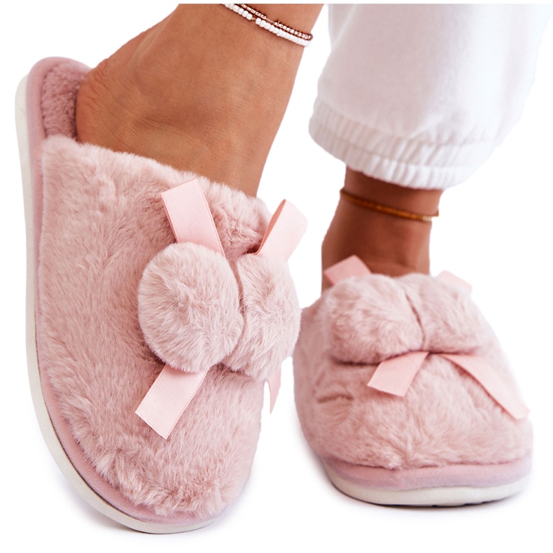 BM Ciabatte Da Donna In Pelliccia Con Pompon Rosa Castello