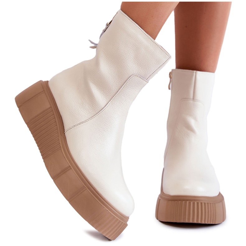 PL5 Stivali in pelle da donna sulla piattaforma Jenefer beige chiaro