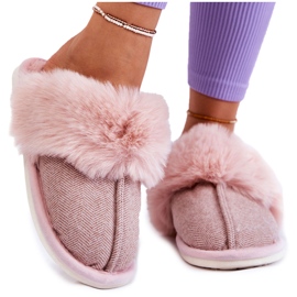 Ciabatte Calde Da Donna Con Pelliccia Beige-Rosa Franco marrone