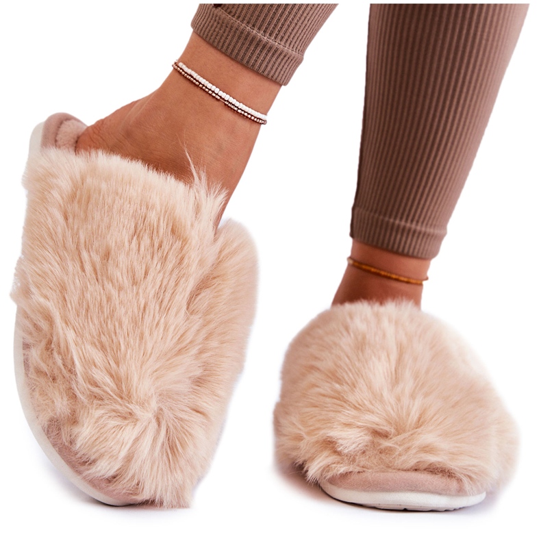 BM Pantofole da donna in pelliccia beige Sheryl