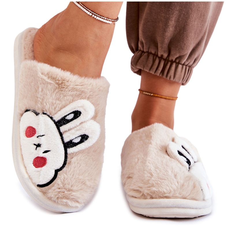 BM Ciabatte Da Donna In Pelliccia Con Trisha Beige Coniglio