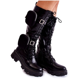 FJ1 Stivali da donna Warm Trappers con borse militari nere nero