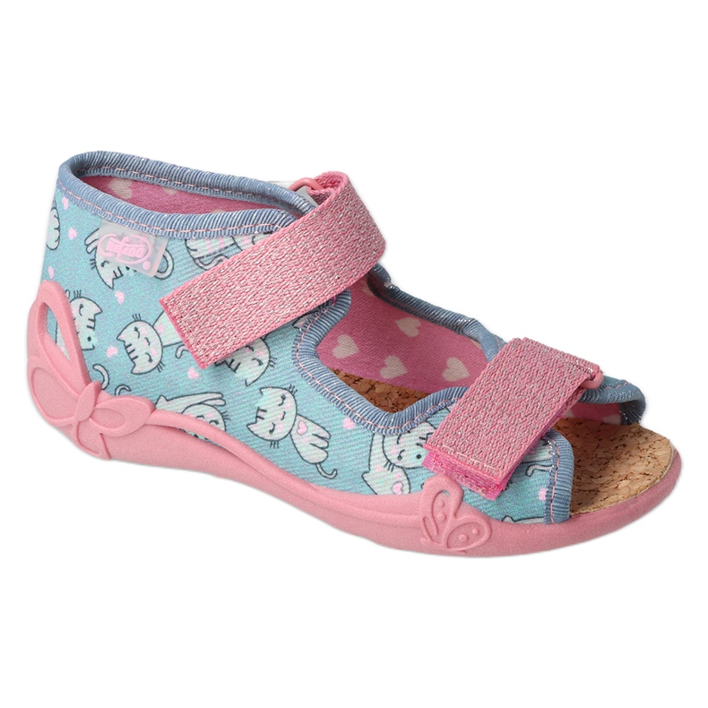 Befado Pantofole per bambini con gattini, inserto in sughero, 342P040, blu/rosa