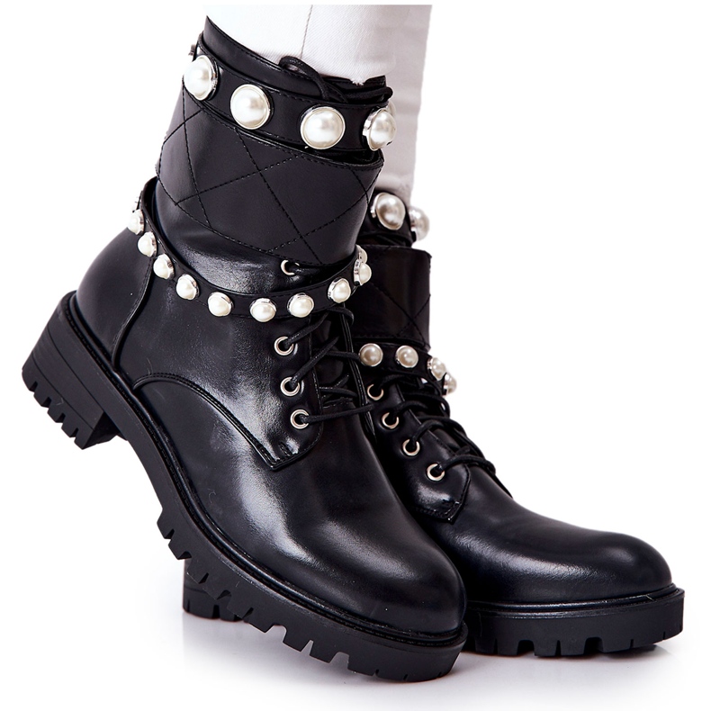 PG1 Stivali Da Donna Con Perle Black Mystique nero