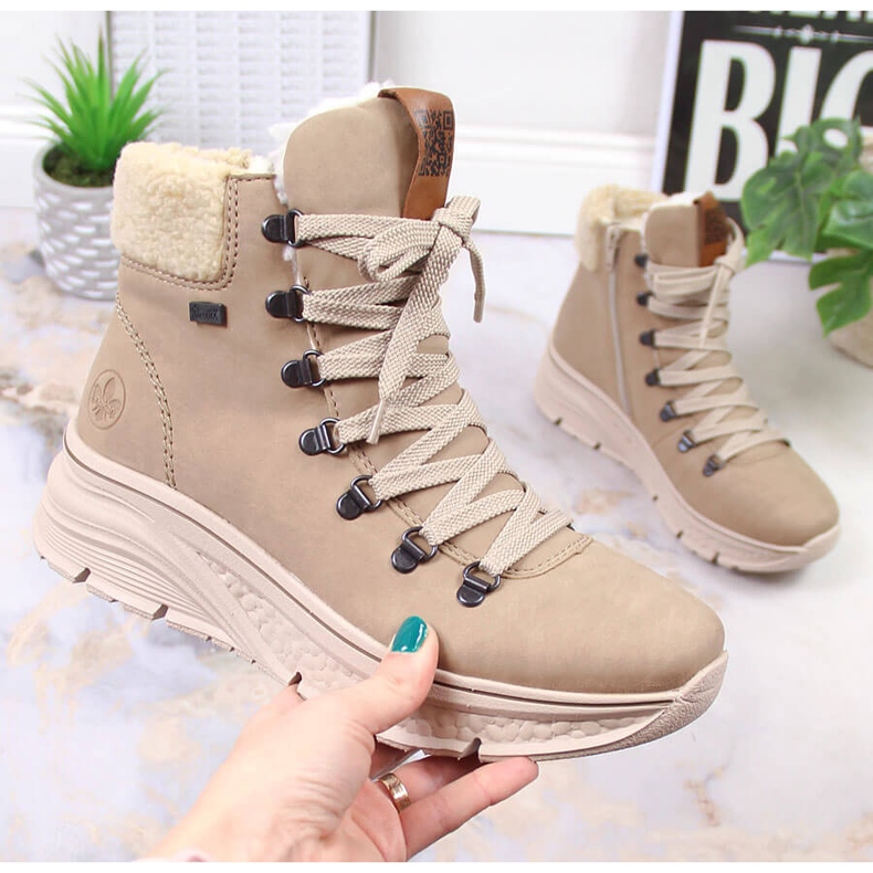 Stivali da neve da donna impermeabili Rieker beige caldi 48034-20
