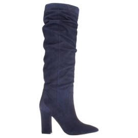 Marco Shoes Stivali alti, stropicciati, blu navy realizzati in suede naturale