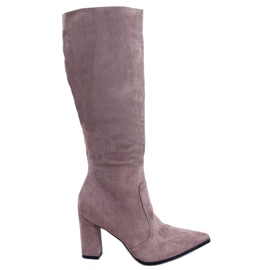 PA1 Stivali con tacco in camoscio Farrah Khaki beige