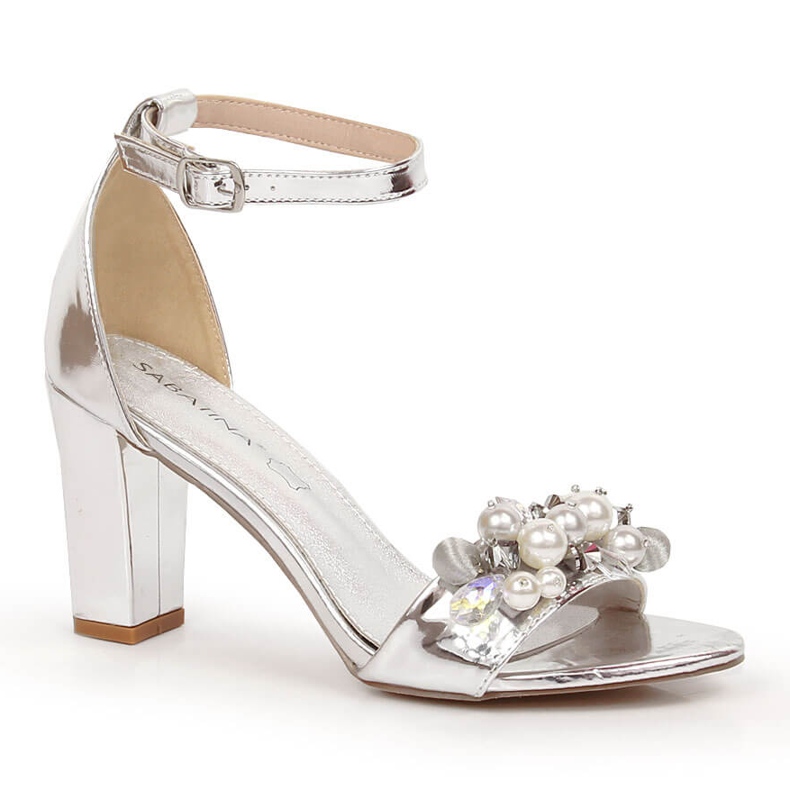 Sandali da donna a specchio con perline argento Sabatina B185-2 d'argento