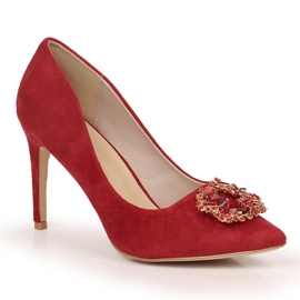 Tacchi in camoscio rosso con zirconi Sabatina 1328-1