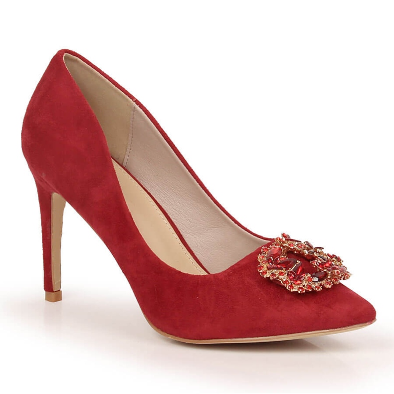 Tacchi in camoscio rosso con zirconi Sabatina 1328-1