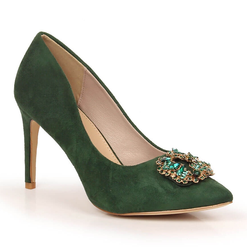 Tacchi in camoscio verde con zirconi Sabatina 1328-1