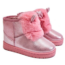 Stivali da neve per bambini riscaldati con pelliccia con orecchie rosa Betty