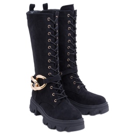 Stivali allacciati Charlize in camoscio nero