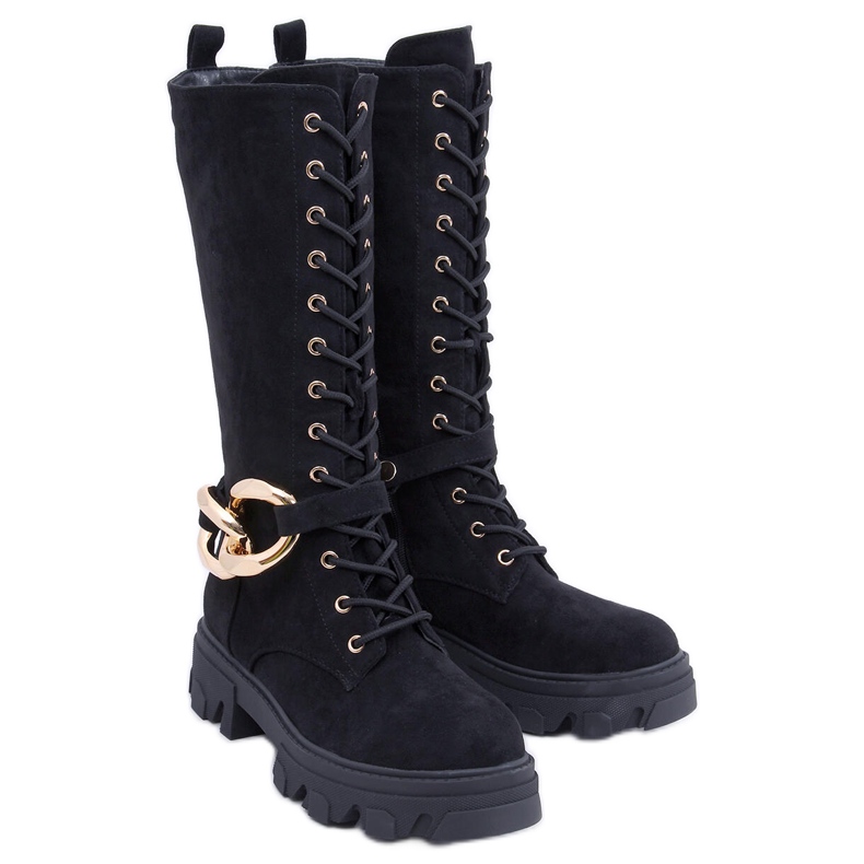 Stivali allacciati Charlize in camoscio nero
