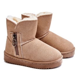 Scarponi da neve caldi da bambino senza lacci Catellie beige marrone