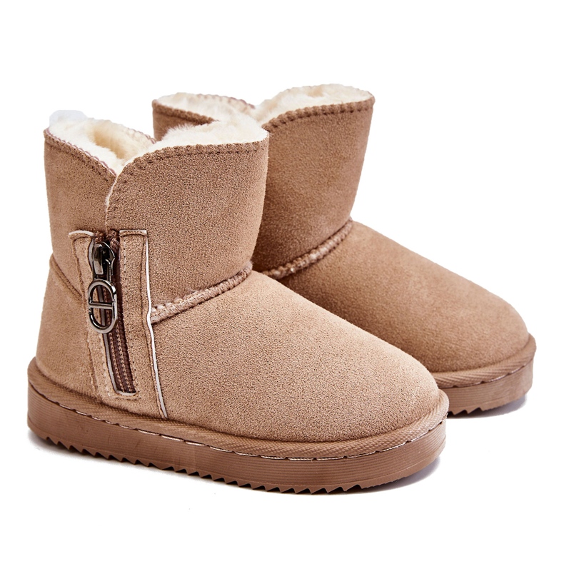 Scarponi da neve caldi da bambino senza lacci Catellie beige marrone