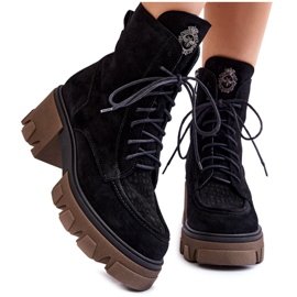 PL5 Stivali Trapper Caldi In Pelle Scamosciata Da Donna Nero Rehin