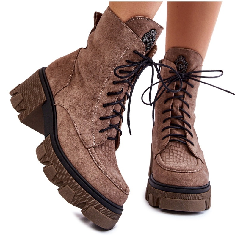 PL5 Stivali Trapper Caldi Da Donna In Pelle Scamosciata Marrone Chiaro Rehin beige
