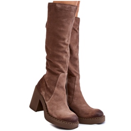 PL5 Stivali Donna Tacco Grosso Camoscio Marrone Chiaro Valeris beige