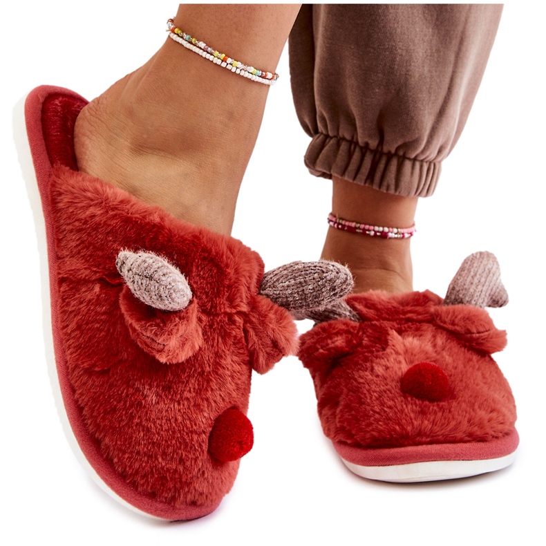 PA1 Pantofole Da Donna Con Pelliccia E Renna Rossa Sopya rosso