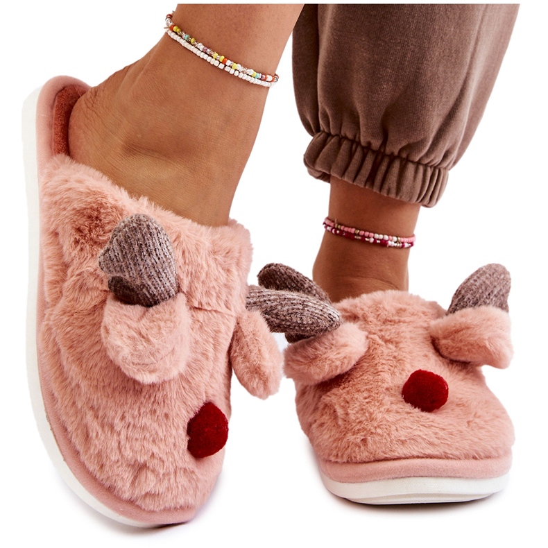 PA1 Pantofole Donna Con Pelliccia E Renna Rosa Sopya