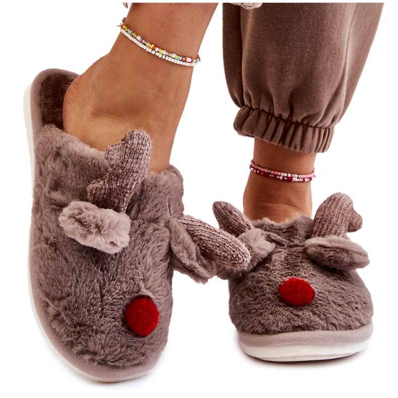 PA1 Pantofole Donna Con Pelliccia E Renna Grigio Sopya beige