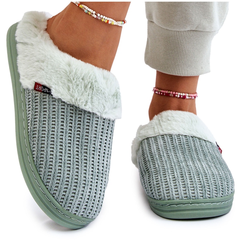 PA1 Pantofole Slip-On Isolate Da Donna Con Pelliccia Verde Leriss